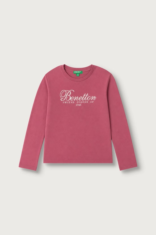 Лонгслів дитячий бавовняний United Colors of Benetton колір рожевий