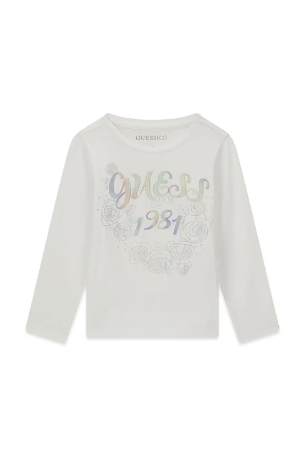 Лонгслів дитячий бавовняний з еластаном Guess колір білий