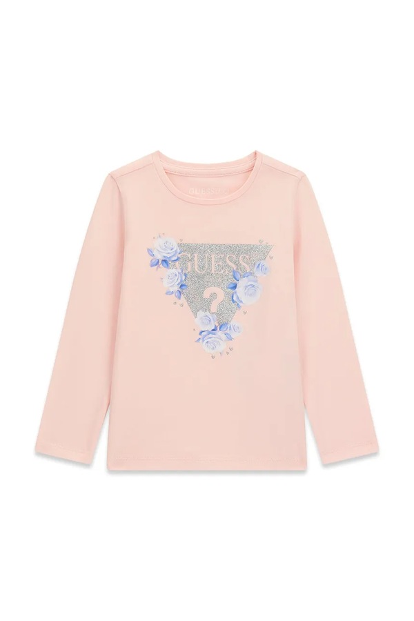 Лонгслів дитячий бавовняний Guess колір рожевий