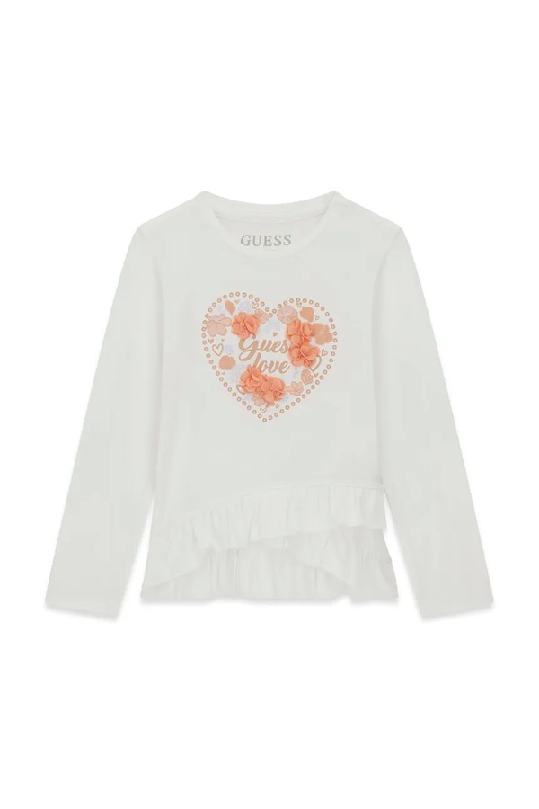 Лонгслів дитячий бавовняний з еластаном Guess колір білий