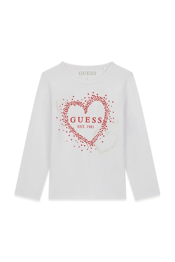 Лонгслів дитячий бавовняний з еластаном Guess колір білий
