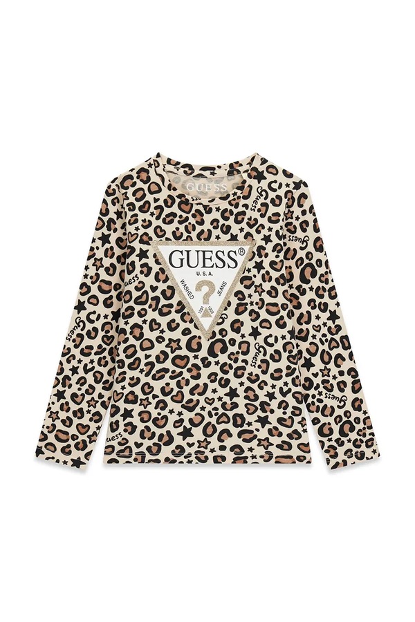 Лонгслів дитячий бавовняний з еластаном Guess колір бежевий