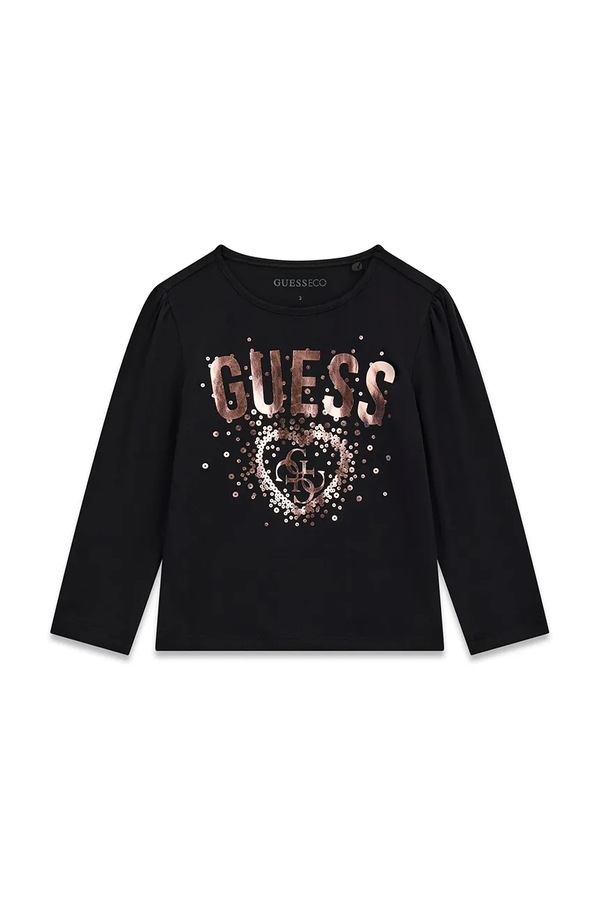 Лонгслів дитячий бавовняний Guess колір чорний