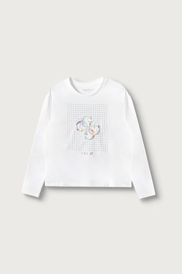 Лонгслів дитячий бавовняний з еластаном Guess колір білий