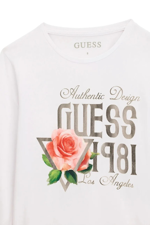 Лонгслів дитячий бавовняний Guess колір білий фото 3