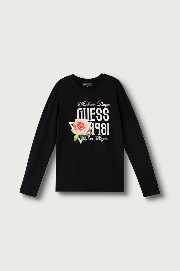 Лонгслів дитячий бавовняний Guess колір чорний