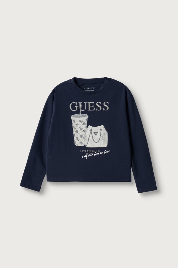 Лонгслів дитячий бавовняний з еластаном Guess колір темно-синій