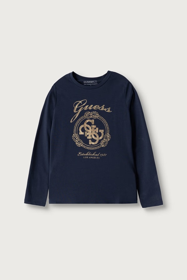 Лонгслів дитячий бавовняний з еластаном Guess колір темно-синій