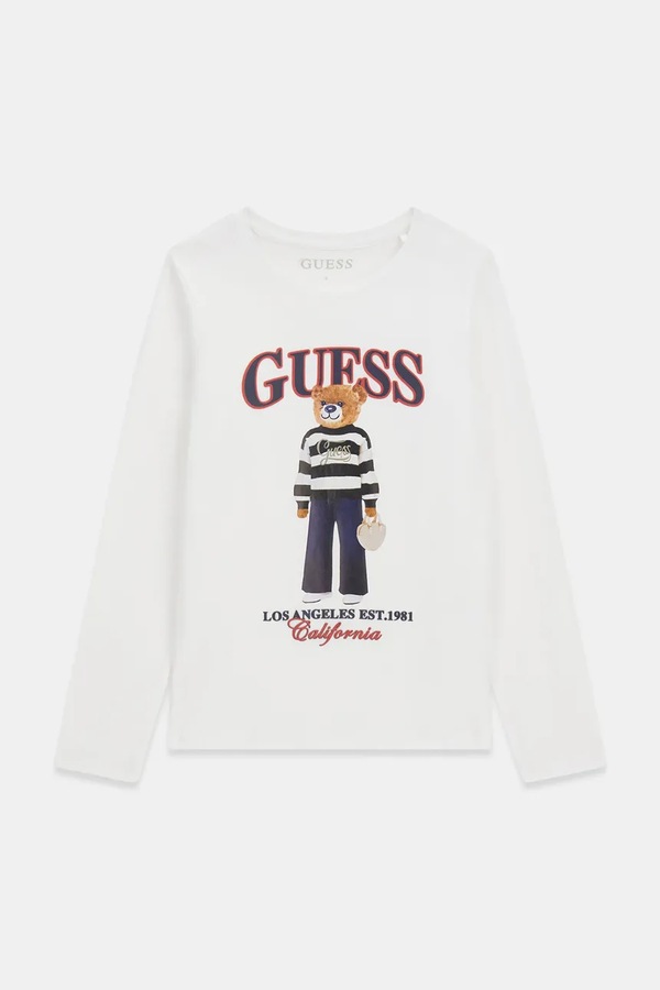 Лонгслів дитячий бавовняний з еластаном Guess колір білий