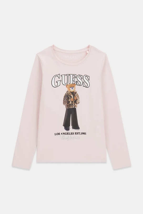 Лонгслів дитячий бавовняний з еластаном Guess колір рожевий