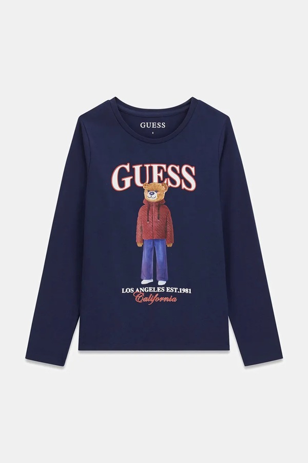 Лонгслів дитячий бавовняний з еластаном Guess колір темно-синій