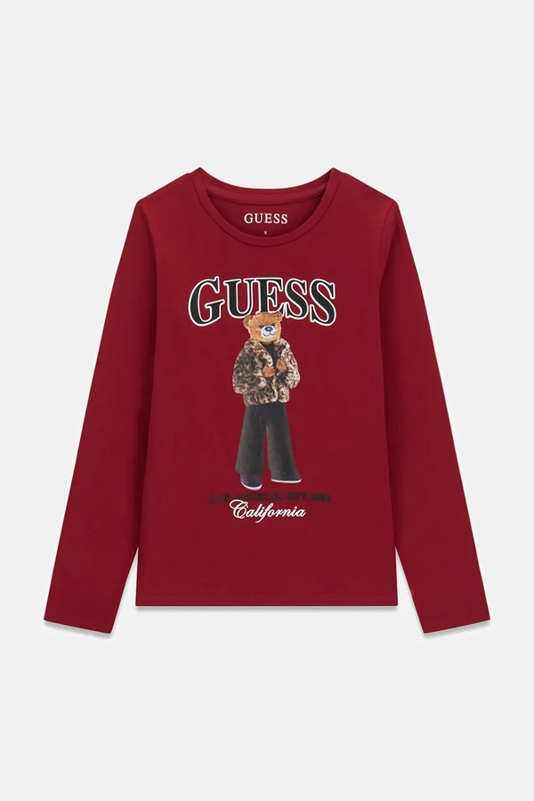 Лонгслів дитячий бавовняний з еластаном Guess колір бордовий