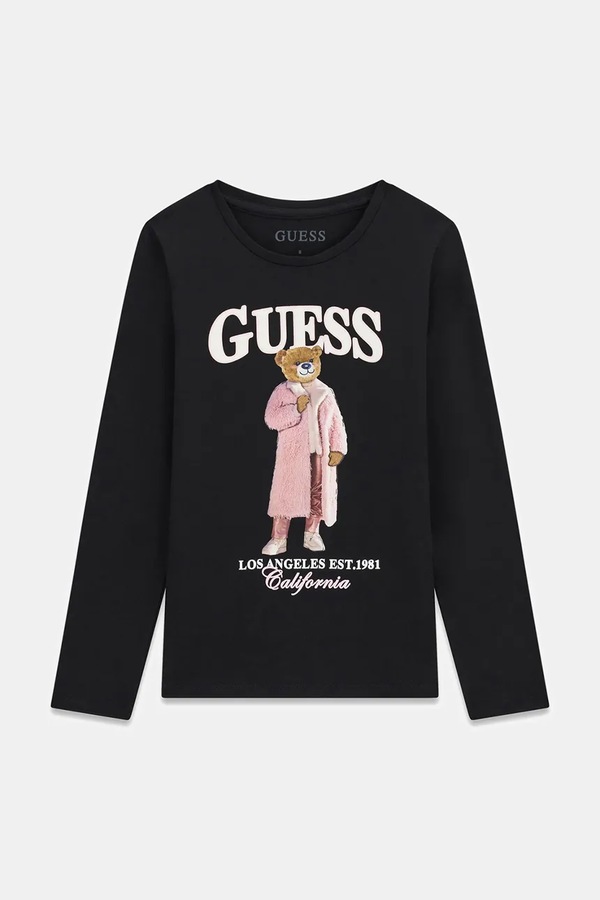 Лонгслів дитячий бавовняний з еластаном Guess колір чорний