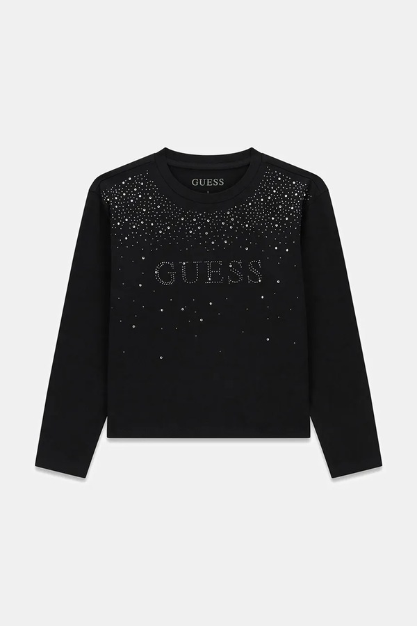 Лонгслів дитячий бавовняний з еластаном Guess колір чорний