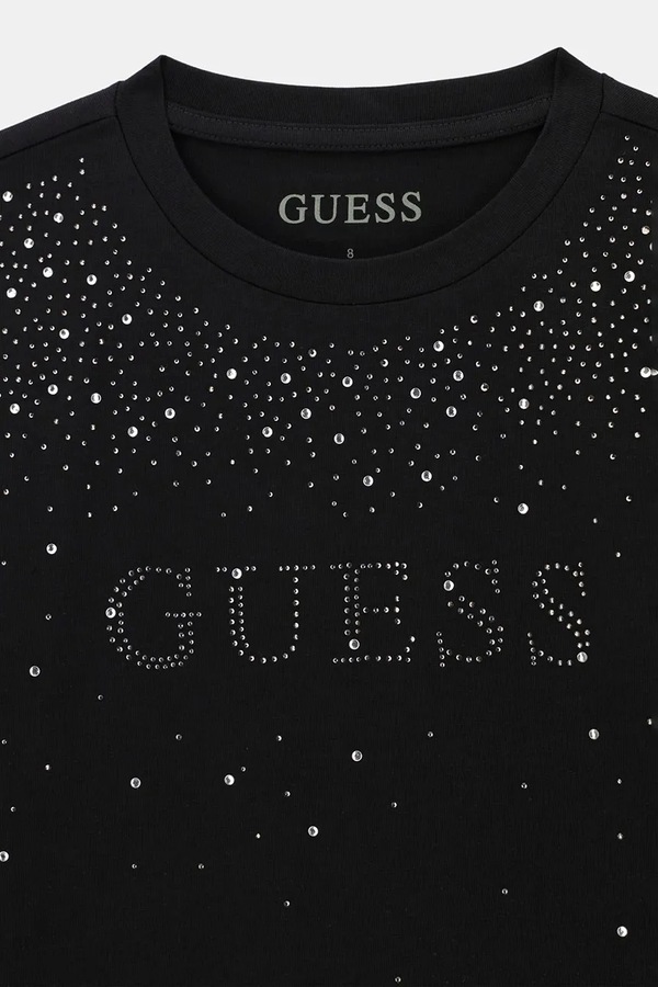 Лонгслів дитячий бавовняний з еластаном Guess колір чорний фото 2