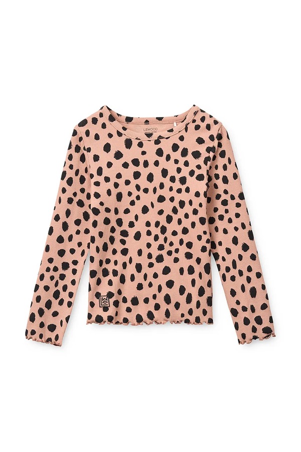 Лонгслів дитячий бавовняний з еластаном Liewood Nieve Printed Longsleeve Rib T-shirt колір рожевий