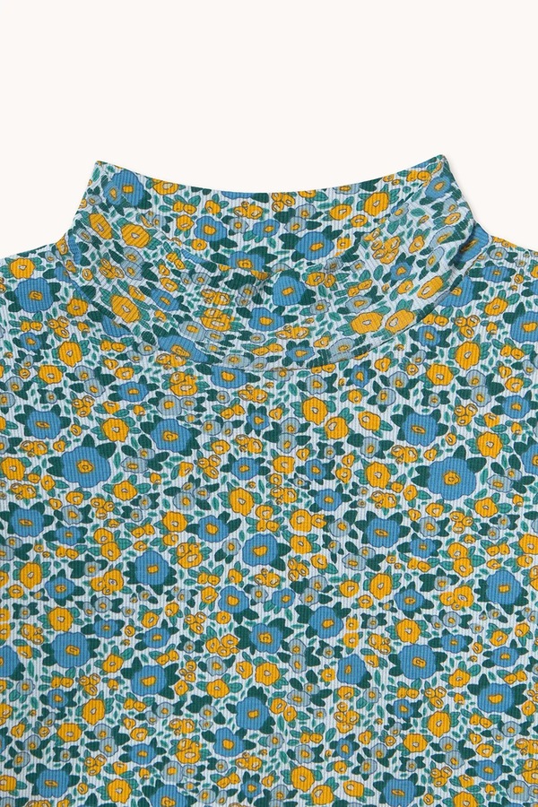 Лонгслів дитячий бавовняний з еластаном Tinycottons FLOWER PATTERN RIB MOCKNECK колір блакитний фото 3