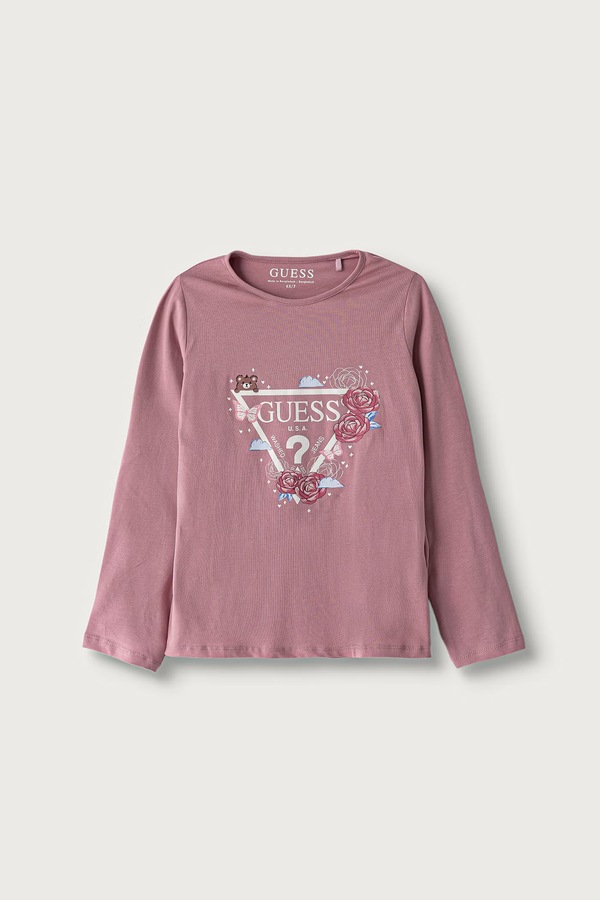 Лонгслів дитячий бавовняний з еластаном Guess колір рожевий