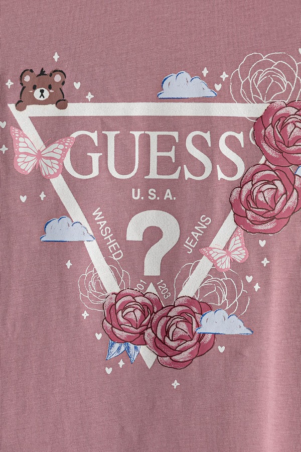 Лонгслів дитячий бавовняний з еластаном Guess колір рожевий фото 2