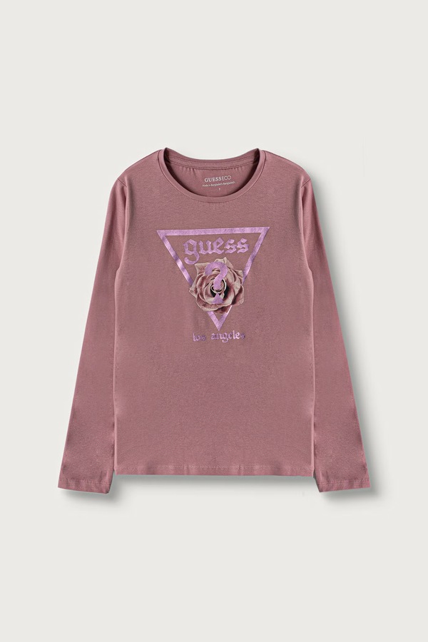 Лонгслів дитячий бавовняний з еластаном Guess колір рожевий