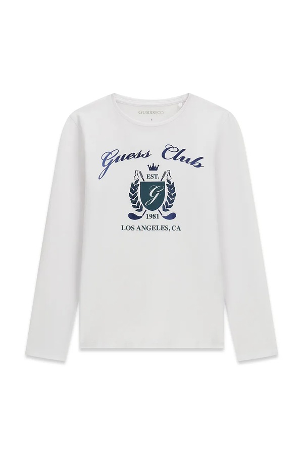 Лонгслів дитячий бавовняний з еластаном Guess колір білий
