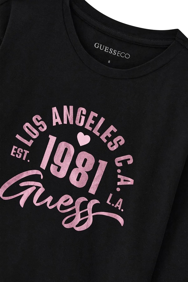 Лонгслів дитячий бавовняний з еластаном Guess колір чорний фото 2