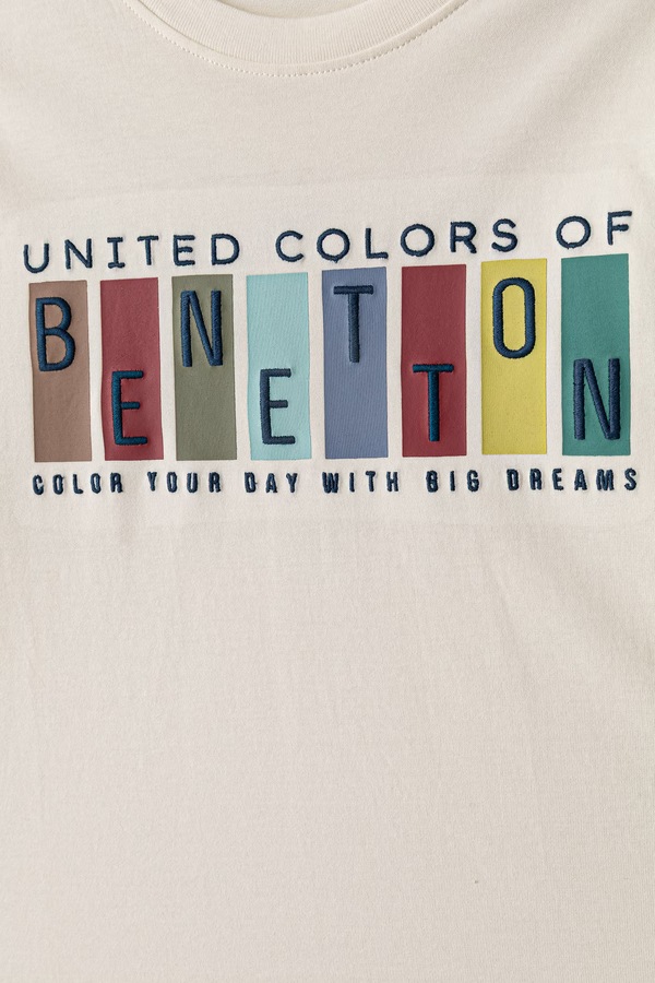 Лонгслів дитячий бавовняний United Colors of Benetton колір бежевий фото 2