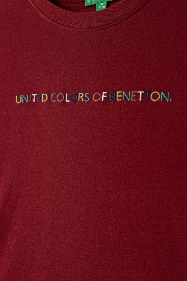 Лонгслів дитячий бавовняний United Colors of Benetton колір бордовий фото 2