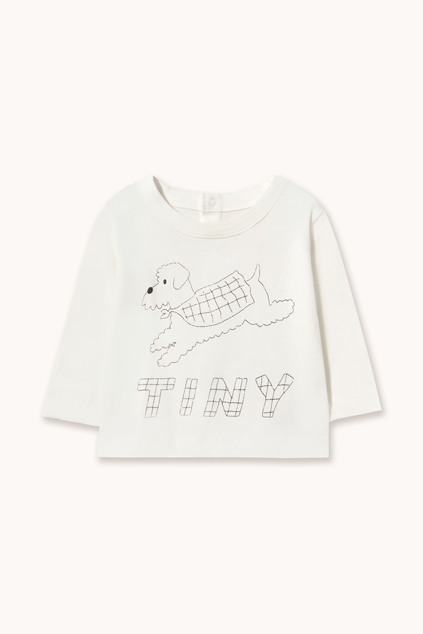 Лонгслів для немовлят бавовняний Tinycottons JUMP DOG GRAPHIC BABY TEE колір білий