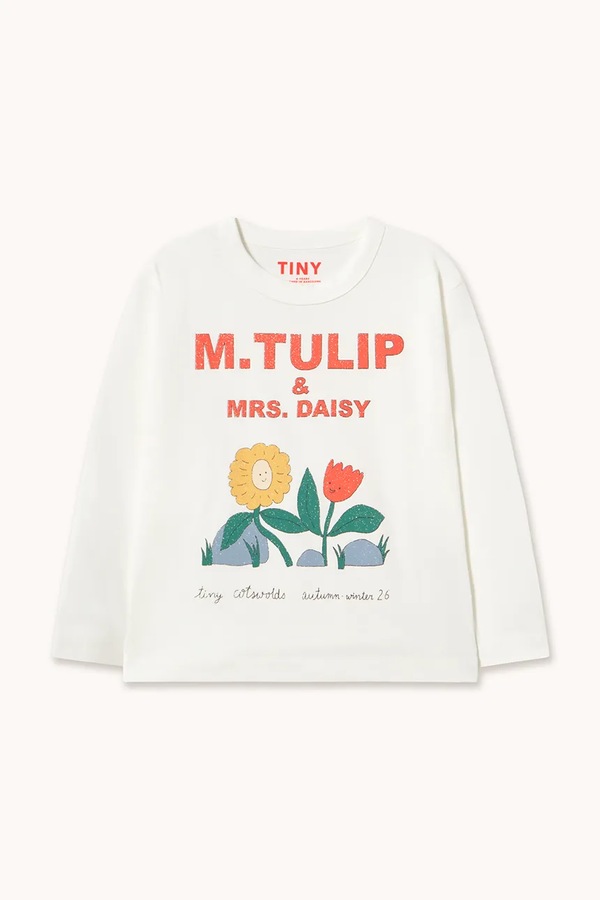Лонгслив детский хлопковый Tinycottons TULIP & DAISY GRAPHIC SLEEVE TEE цвет белый