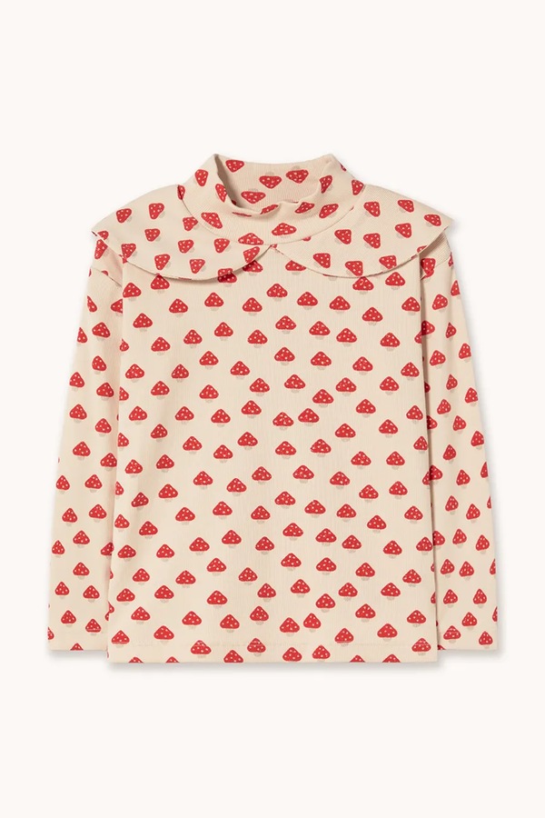 Лонгслів дитячий бавовняний з еластаном Tinycottons MINI MUSHROOMS MOCKNECK колір бежевий