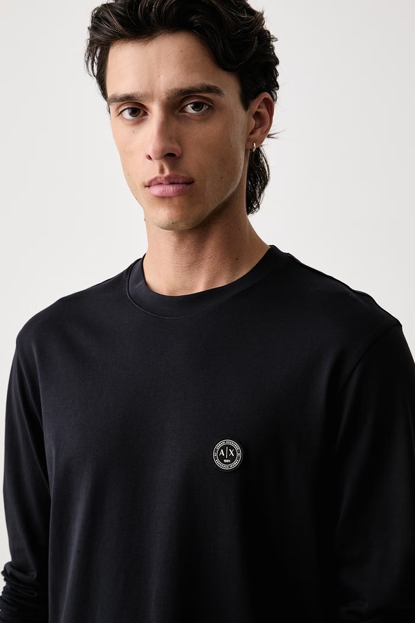 Лонгслів чоловічий бавовняний Armani Exchange колір темно-синій фото 4