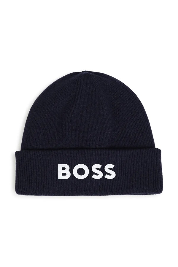 Шапка beanie дитяча з віскозою BOSS колір темно-синій