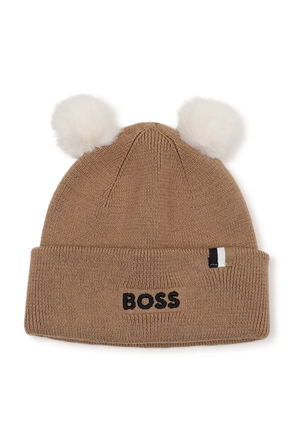 Шапка з помпоном дитяча BOSS колір коричневий