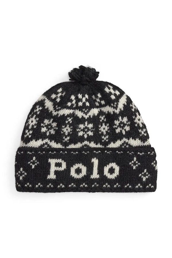 Шапка з помпоном жіноча вовняна Polo Ralph Lauren колір чорний