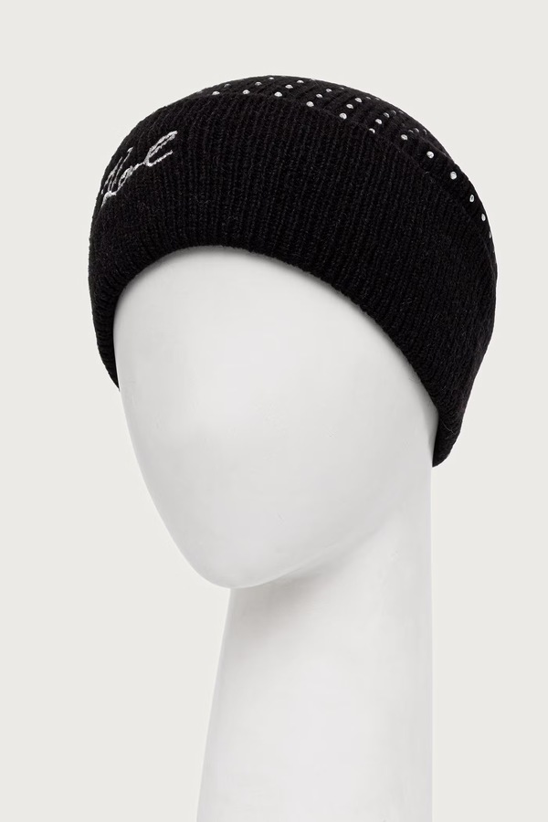 Шапка beanie жіноча з додаванням вовни Karl Lagerfeld колір чорний