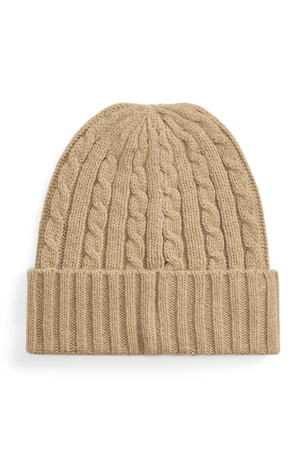 Шапка beanie жіноча з вовною Lauren Ralph Lauren колір бежевий