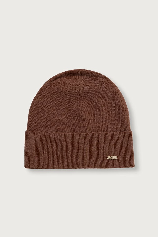 Шапка beanie жіноча вовняна BOSS Laris_hat колір коричневий