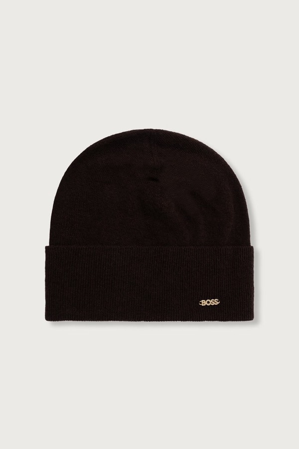 Шапка beanie жіноча вовняна BOSS Laris_hat колір коричневий
