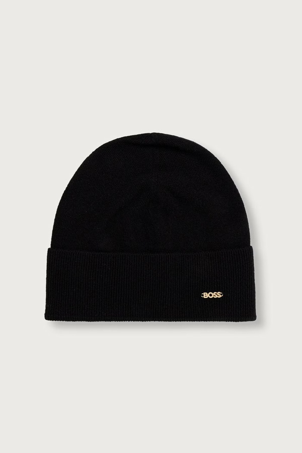 Шапка beanie жіноча вовняна BOSS Laris_hat колір чорний