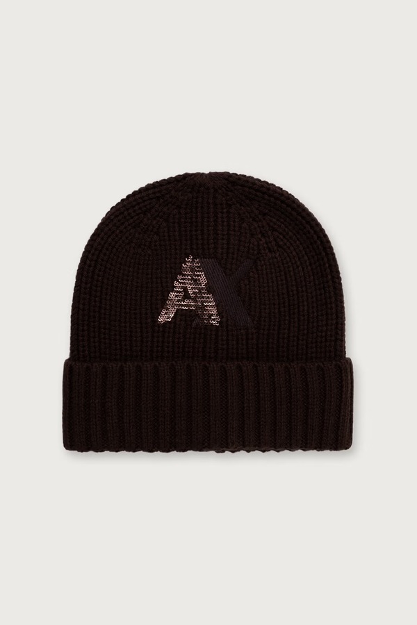 Шапка beanie женская с шерстью Armani Exchange цвет коричневый