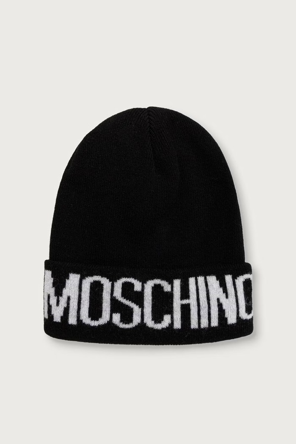 Шапка beanie жіноча з вовною Moschino колір чорний