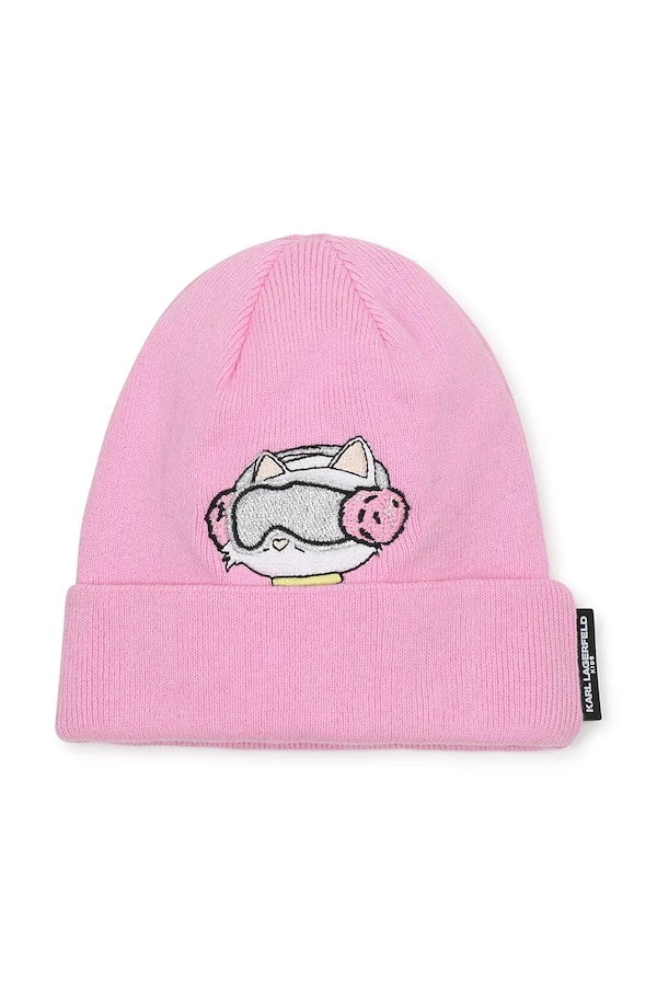 Шапка beanie дитяча бавовняна Karl Lagerfeld колір рожевий