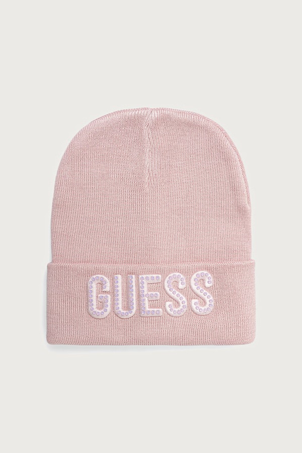 Шапка beanie дитяча з віскозою Guess колір рожевий