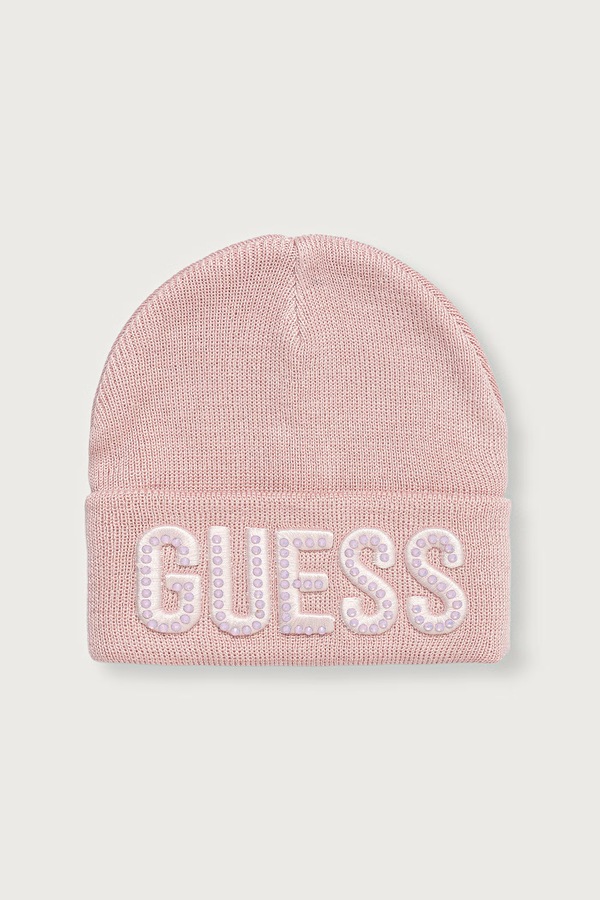 Шапка beanie дитяча з віскозою Guess колір рожевий