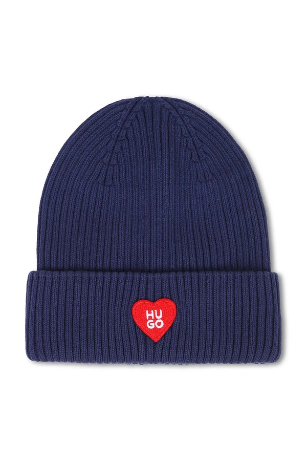 Шапка beanie дитяча бавовняна HUGO колір темно-синій