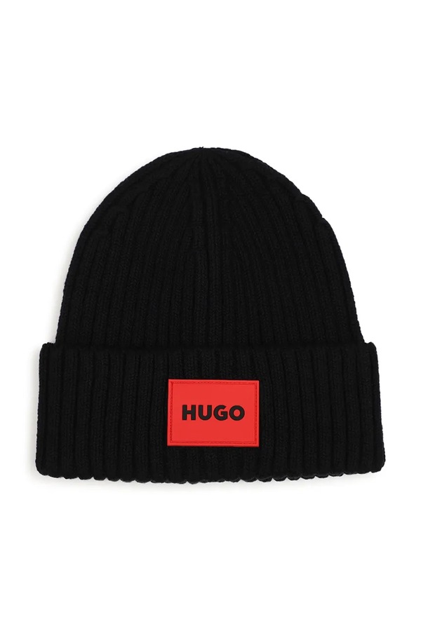 Шапка beanie дитяча з бавовною HUGO колір чорний