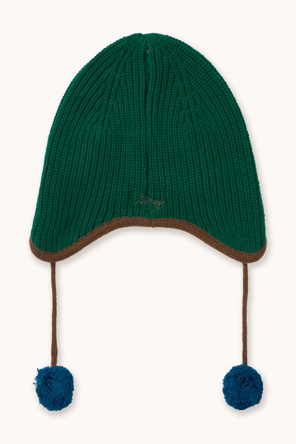 Шапка дитяча вовняна Tinycottons POMPOM EARFLAP BEANIE колір зелений фото 2