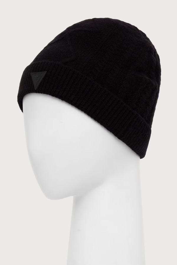 Шапка beanie чоловіча з вовною Guess колір чорний фото 2