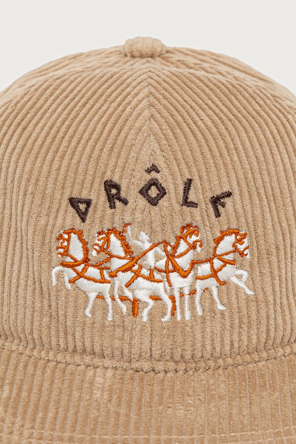Бейсболка мужская вельветовая Drôle de Monsieur Flat Drule Horses Embroidery цвет бежевый